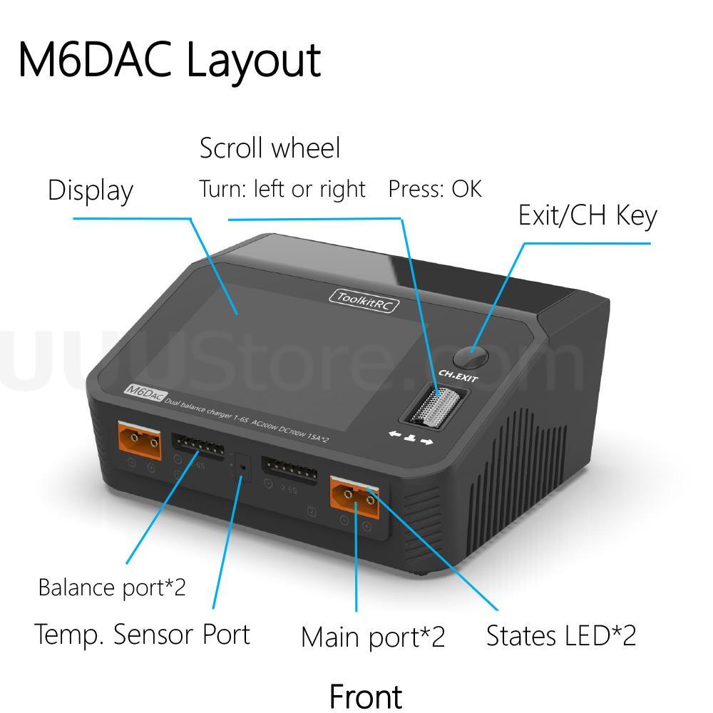 ToolkitRC M6DAC 充電器 - 350W x 2 USB-C 65W AC DC デュアルスマート充電器放電器バッテリーバランス 1-6S  Lipo LiHV Lion NiMh Pb セル用