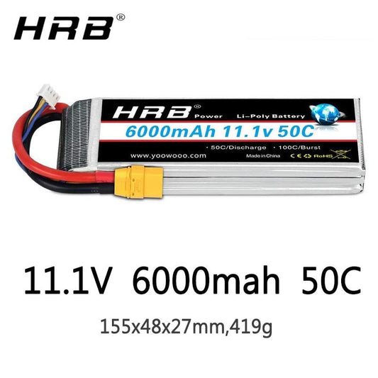 HRB Lipo 3S Battery 11.1V 6000mAh - 50C XT60 XT90 XT90-S Deans T EC5 Female Helicopter Airplane Car Boat RC Parts - RCDrone