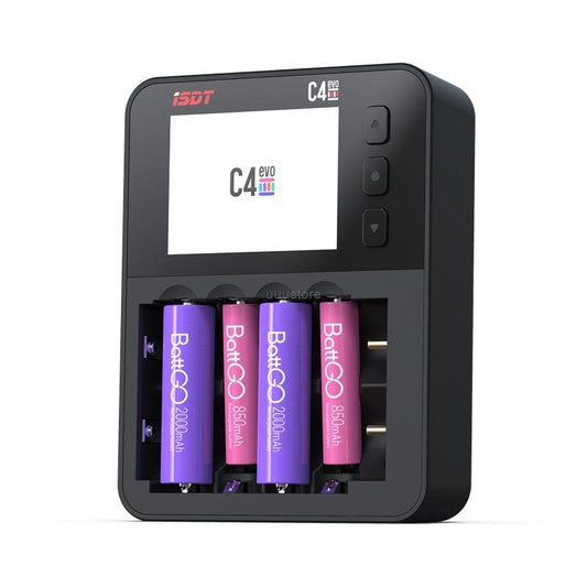 ISDT C4 EVO Smart Battery Charger - with Type-C QC3.0 Output for AA AAA Li-ion Battery with IPS Display Screen and Fire Prevention - RCDrone