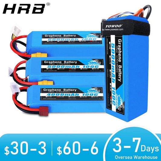 Yowoo Graphene Lipo 3S 4S 6S Battery - 11.1V 14.8V 22.2V 2200mah 5000mah 6000mah 3000mah XT60 XT90 EC5 100C RC Airplane Car Drone Parts - RCDrone