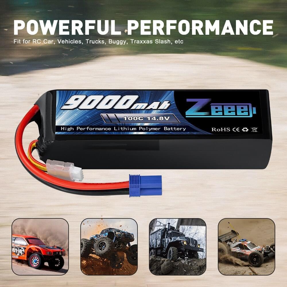 1/2units Zeee 14.8V Lipo Battery - 4S 100C 9000mAh Battery EC5 Connector with Metal Plates for RC Drone Car Truck Tank RC Models FPV Drone Battery - RCDrone