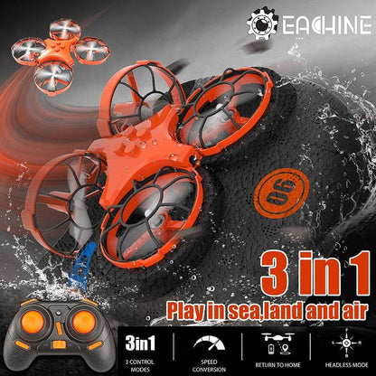 Eachine E016F - 3-in-1 EPP Flying Air Boat Land Driving Mode Detachable RC Drone Quadcopter RC Boat RC Car For kid Gift - RCDrone