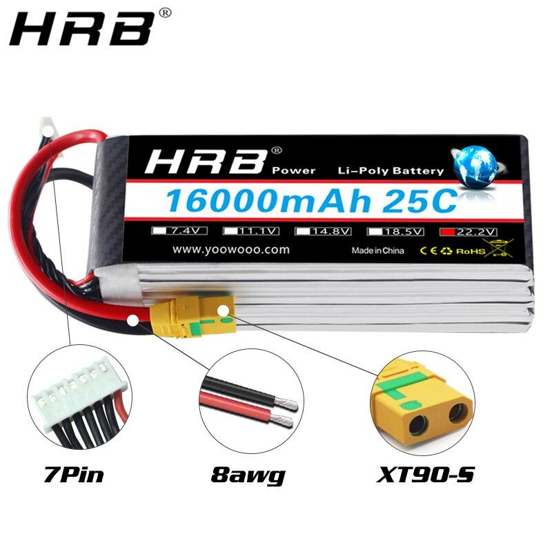 HRB Lipo 6S Battery 16000mah - 22.2V AS150 XT150 XT90 XT90-S Deans T XT60 EC5 RC Multicopter Airplane Helicopter Skateboard Parts - RCDrone