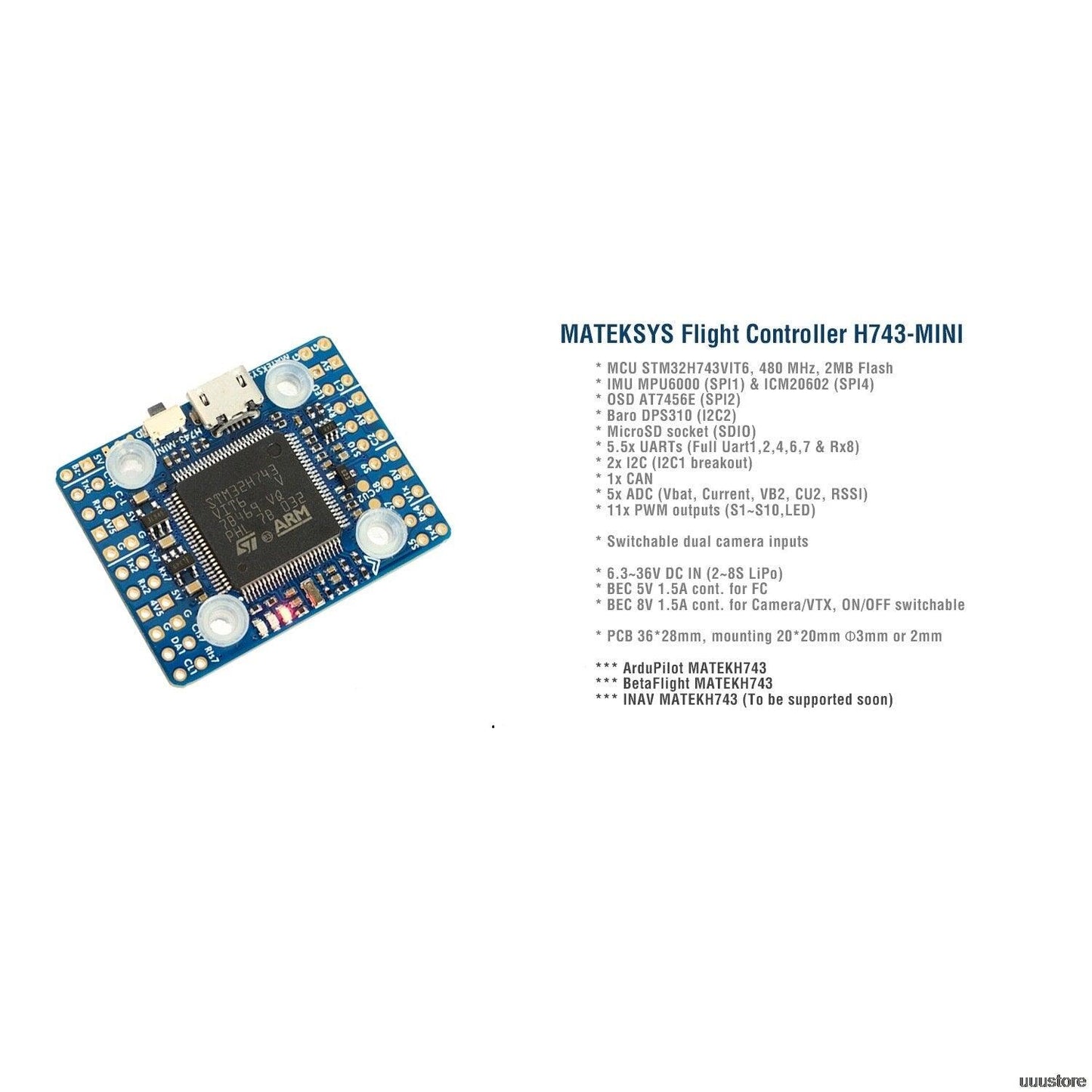 Matek System H743 / MINI H743 Flight Controller - STM32H743VIT6 ICM20602 Built-in OSD DPS310 PDB for FPV RC Racing Drone Parts - RCDrone