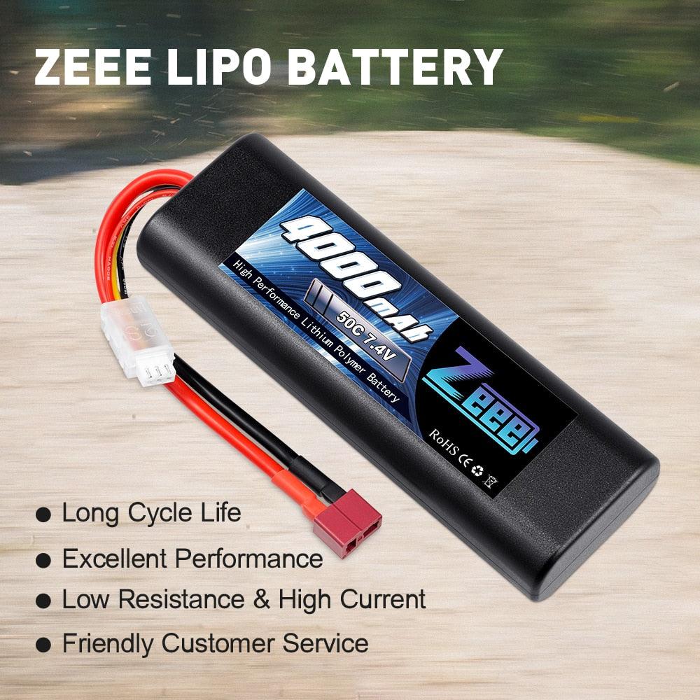 Zeee 7.4V 50C 4000mAh Lipo Battery with Deans Plug Hardcase 2S Lipo Battery for RC Car Truck Helicopter Airplane RC Hobby Parts FPV Drone Battery - RCDrone