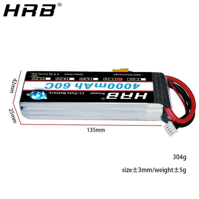 HRB 3S 11.1V Lipo Battery 4000mah - XT60 XT90 T Deans EC5 XT90-S 60C For Trex 500 Helicopter Airplane FPV Drone Car Boat RC Parts - RCDrone