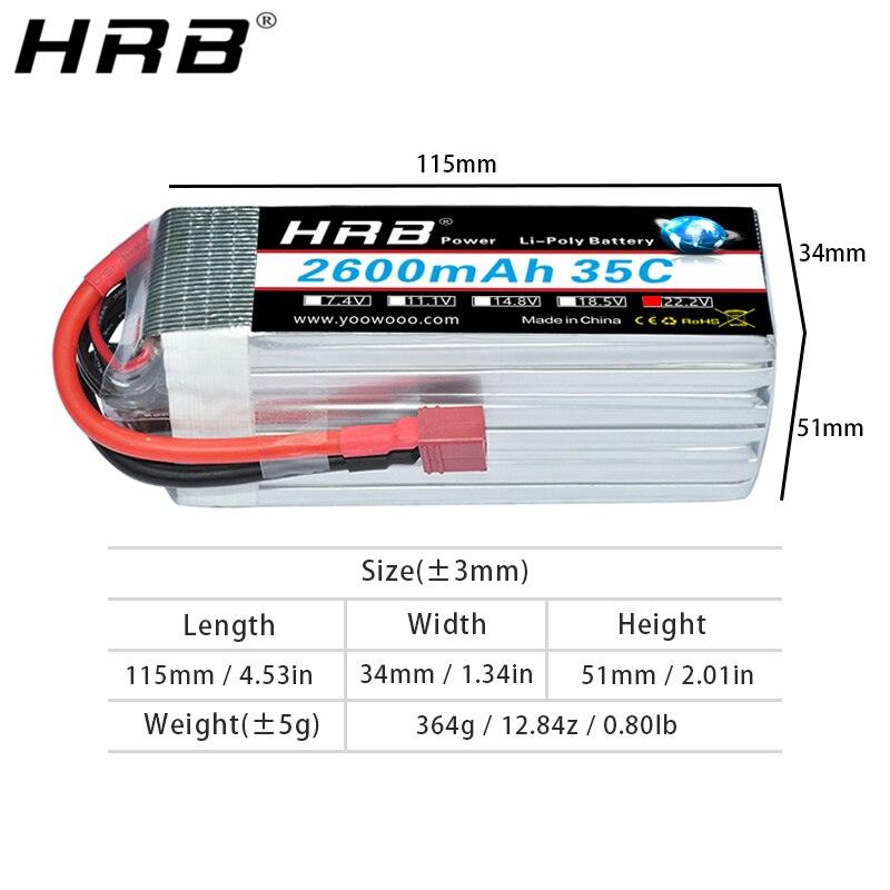 2PCS HRB 6S 22.2V Lipo Battery - 2600mah XT60 T EC5 XT90 AS150 For trex 500 Helicopter For T-REX 470LM Heli FPV Airplanes RC Parts - RCDrone