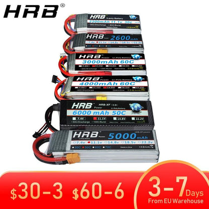 HRB Lipo Battery - 2S 3S 4S 6S 1500mah 2200mah 2600mah 5000mah 6000mah 7000mah 4000mah 7.4V 11.1V 14.8V 22.2V T XT60 RC Parts - RCDrone