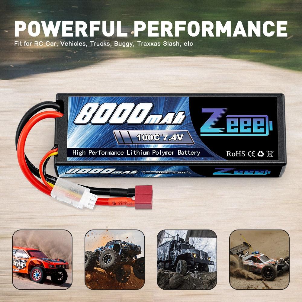 Zeee 2S Lipo Battery 7.4V 100C 8000mAh - Hardcase RC Battery Charger Deans Plug for RC Car Truck Boat Helicopter FPV RACING - RCDrone