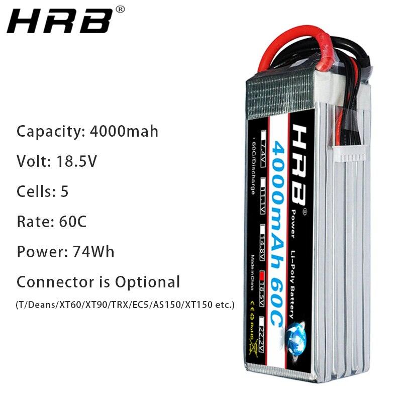 HRB Lipo 5S 18.5V Battery - T Deans 2200mah 2600mah 3000 3300mah 4000mah 5000mah 6000mah 10000mah 22000mah For T-REX 550 RC Parts - RCDrone