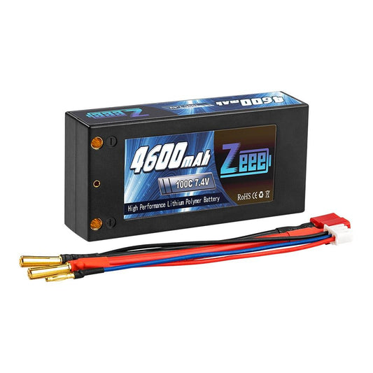 Zeee 2S Shorty Lipo 7.4V 4600mAh 100C Battery - RC Lipo Battery with 4mm Bullet Deans Ultra Plug Connector for Car Truck Boat FPV Drone Battery - RCDrone