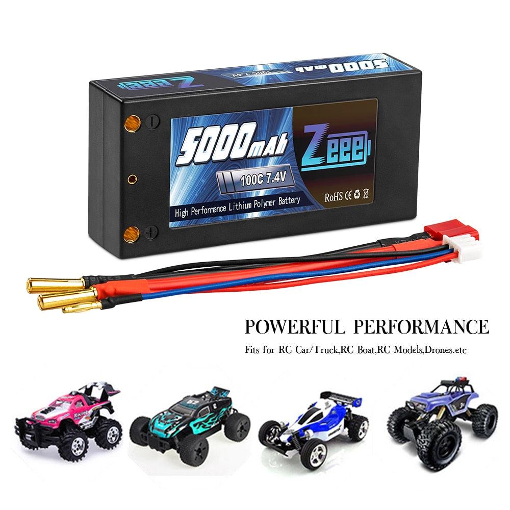 Zeee 2S 7.4V 100C 5000mAh Shorty Lipo Battery Hardcase with Deans Connector for RC 1/10 Scale Vehicles Car Trucks Boats RC Model - RCDrone