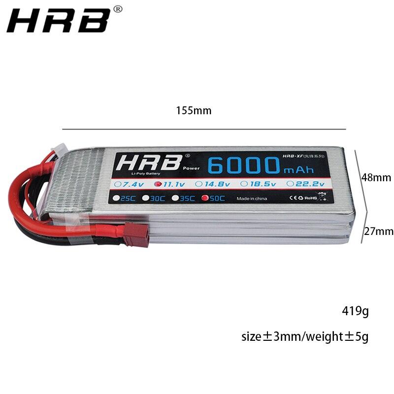 HRB Lipo 3S Battery 11.1V 6000mAh - 50C XT60 XT90 XT90-S Deans T EC5 Female Helicopter Airplane Car Boat RC Parts - RCDrone