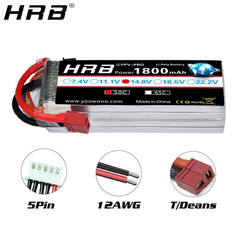 HRB Lipo 4S Battery 14.8V 1800mah - 50C XT60 For Fishing Bait Boats Buggy Cars Airplane Hobby RC Parts T EC5 XT90 Deans Female - RCDrone