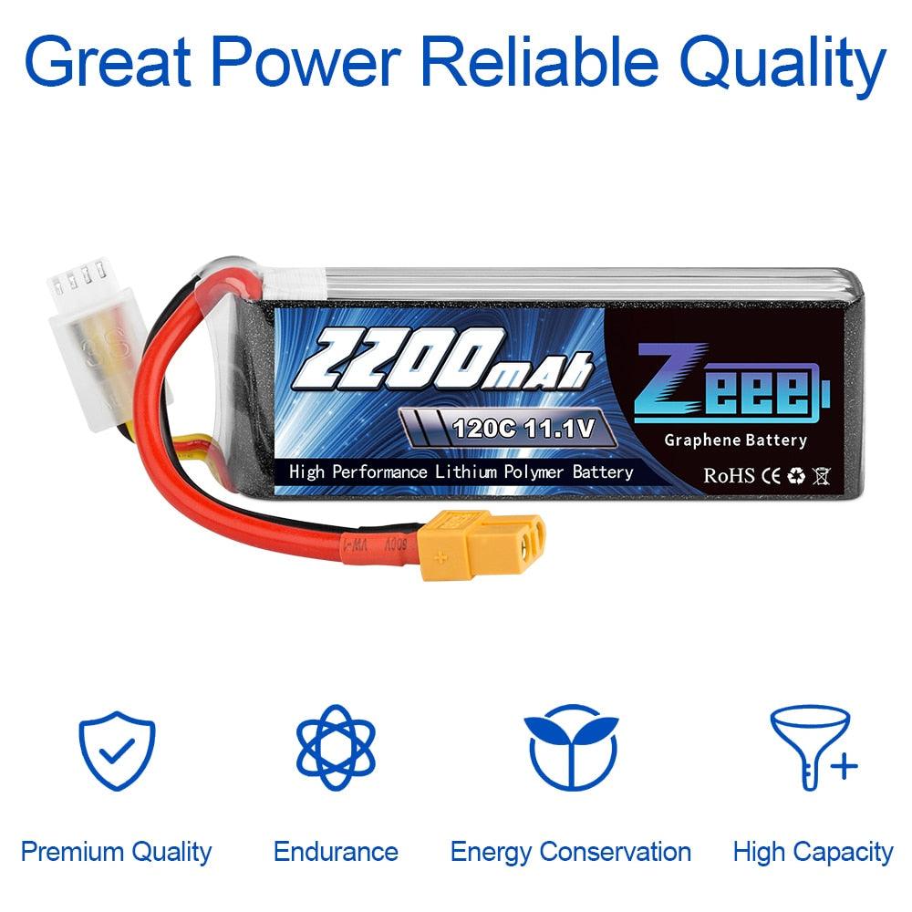 2 ユニット Zeee リポバッテリー 11.1V 3S 2200mAh - 120C RC グラフェンリポバッテリー XT60 プラグ付き