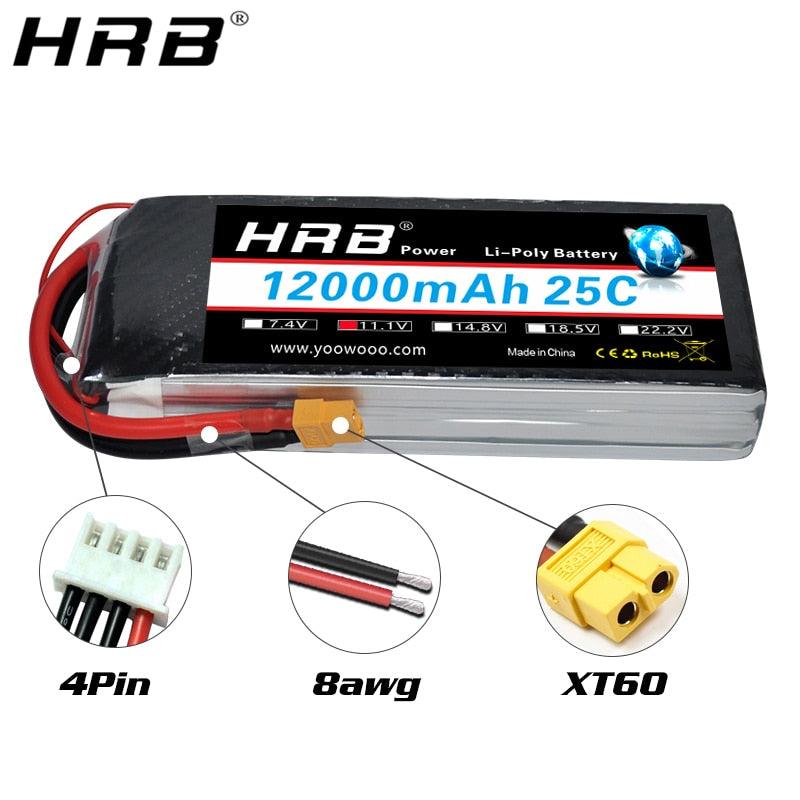 HRB Lipo Battery 12000mah 7.4V 11.1V - T Deans XT60 XT90 EC5 14.8V 18.5V 22.2V 2S 3S 4S 5S 6S 1S RC FPV Helicopter Airplane Parts - RCDrone