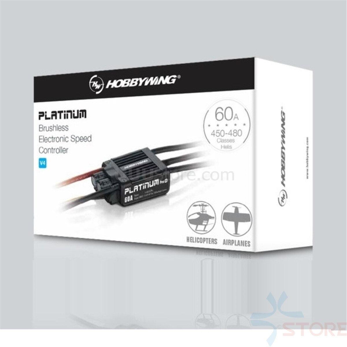 HobbyWing Platinum 80A V4  ESC, Platinum 80A ESC for 450-500 class helis/planes, supports 3S-6S batteries, BEC (10A) included.