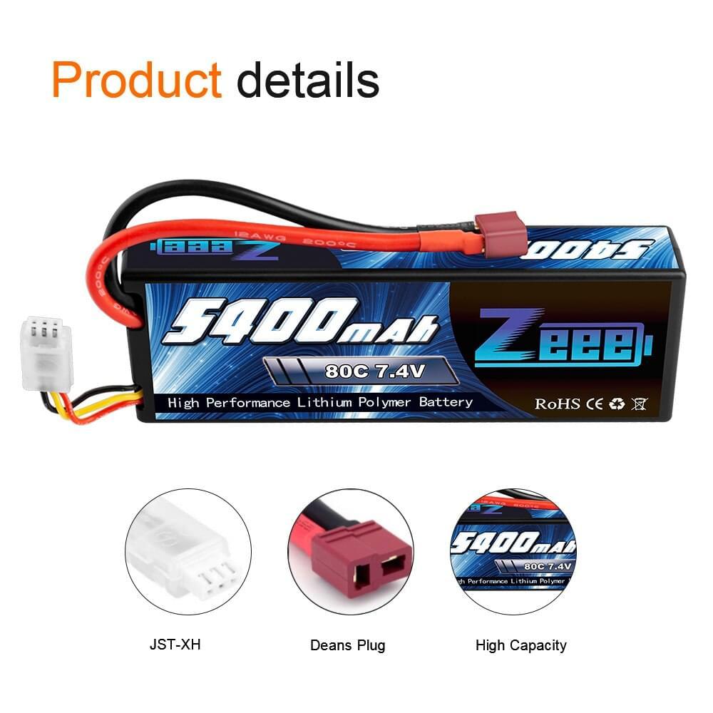 1/2units Zeee 5400mAh 80C 2S 7.4V Lipo Battery - Hardcase with Deans Plug RC Lipo Battery for RC Car Boat Truck Drone Helicopter FPV Battery - RCDrone