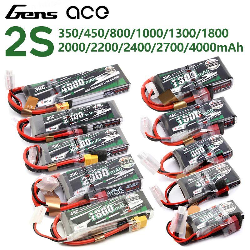 Gens ACE Lipo Battery 2S 7.4V 800mAh 1000mAh 1300mAh 1800mAh 2200mAh 2400mAh 2700mAh 4000mAh 30C 45C with T/XT60 Plug - RCDrone