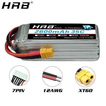 2PCS HRB 6S 22.2V Lipo Battery - 2600mah XT60 T EC5 XT90 AS150 For trex 500 Helicopter For T-REX 470LM Heli FPV Airplanes RC Parts - RCDrone