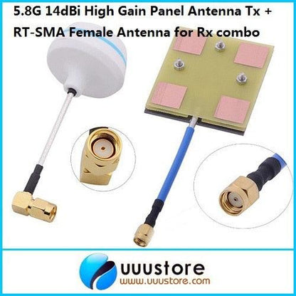 FPV 5.8Ghz 5.8g 14dbi High Gain Panel Antenna for Rx w/Angle RT-SMA Female Antenna Gains for Tx - RCDrone