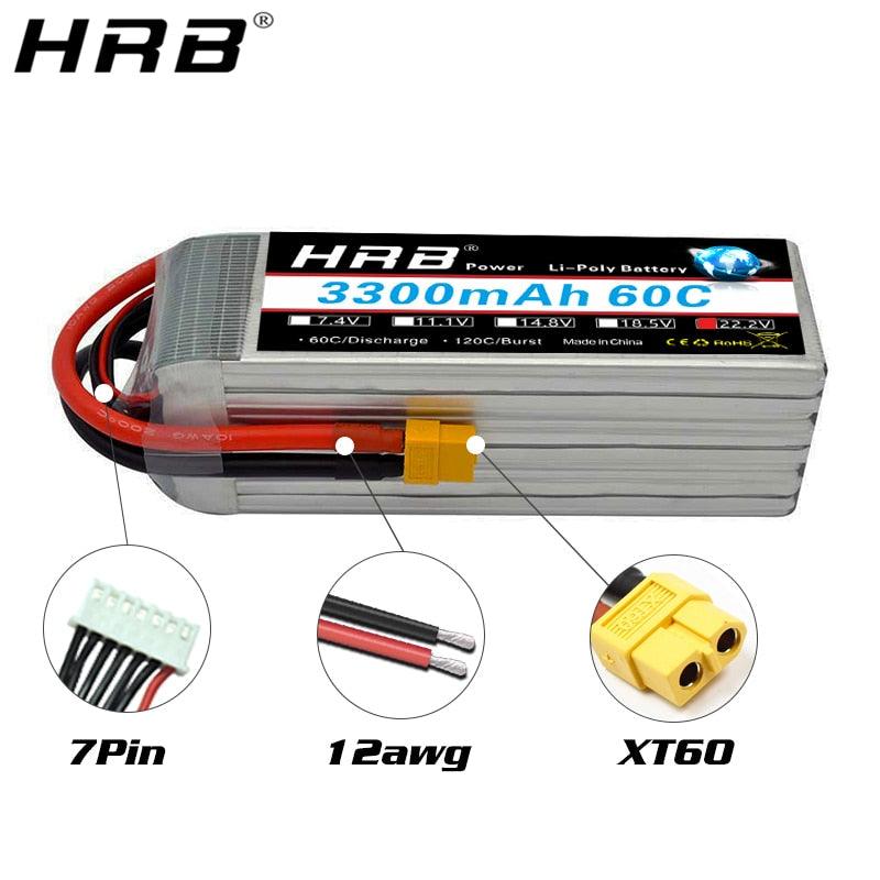 HRB Lipo 6S 3300mah 22.2V Battery - XT60 T Deans XT90 EC5 For Quadcopter FPV Airplanes Racing Off-Road Cars Boats RC Parts 50C - RCDrone