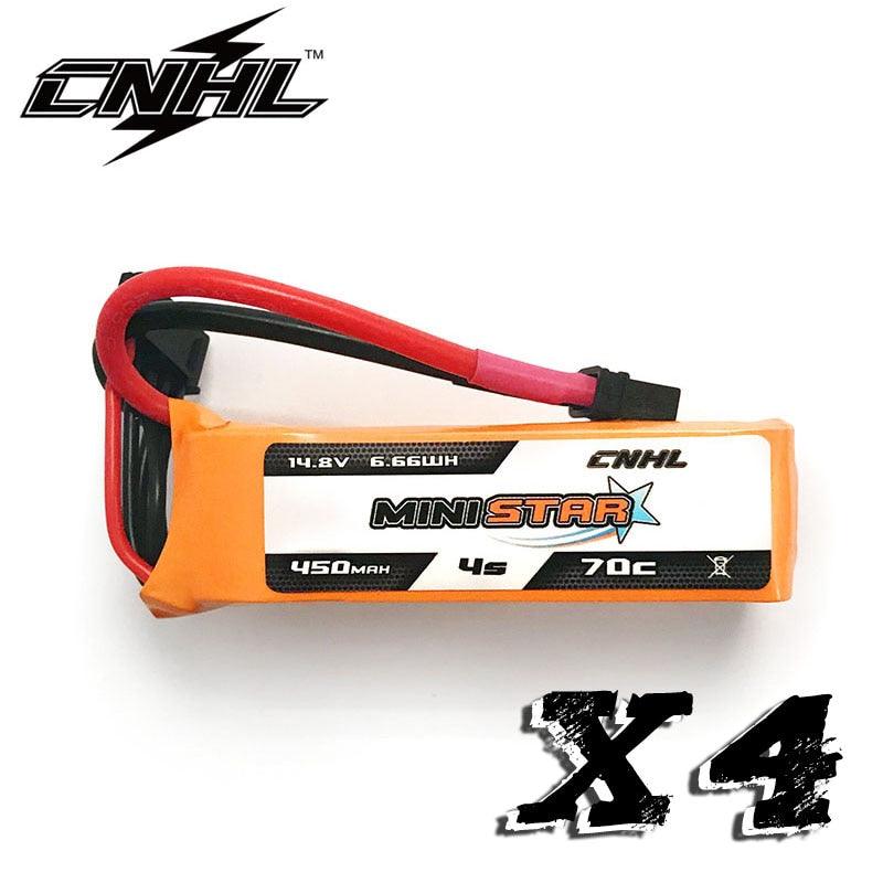 4PCS CNHL Lipo 4S 14.8V Battery for FPV - 450mAh 70C MiniStar With XT30 Plug For Mini Quadcopter RC CineBee Whoop Beta FPV Toothpick Drone - RCDrone