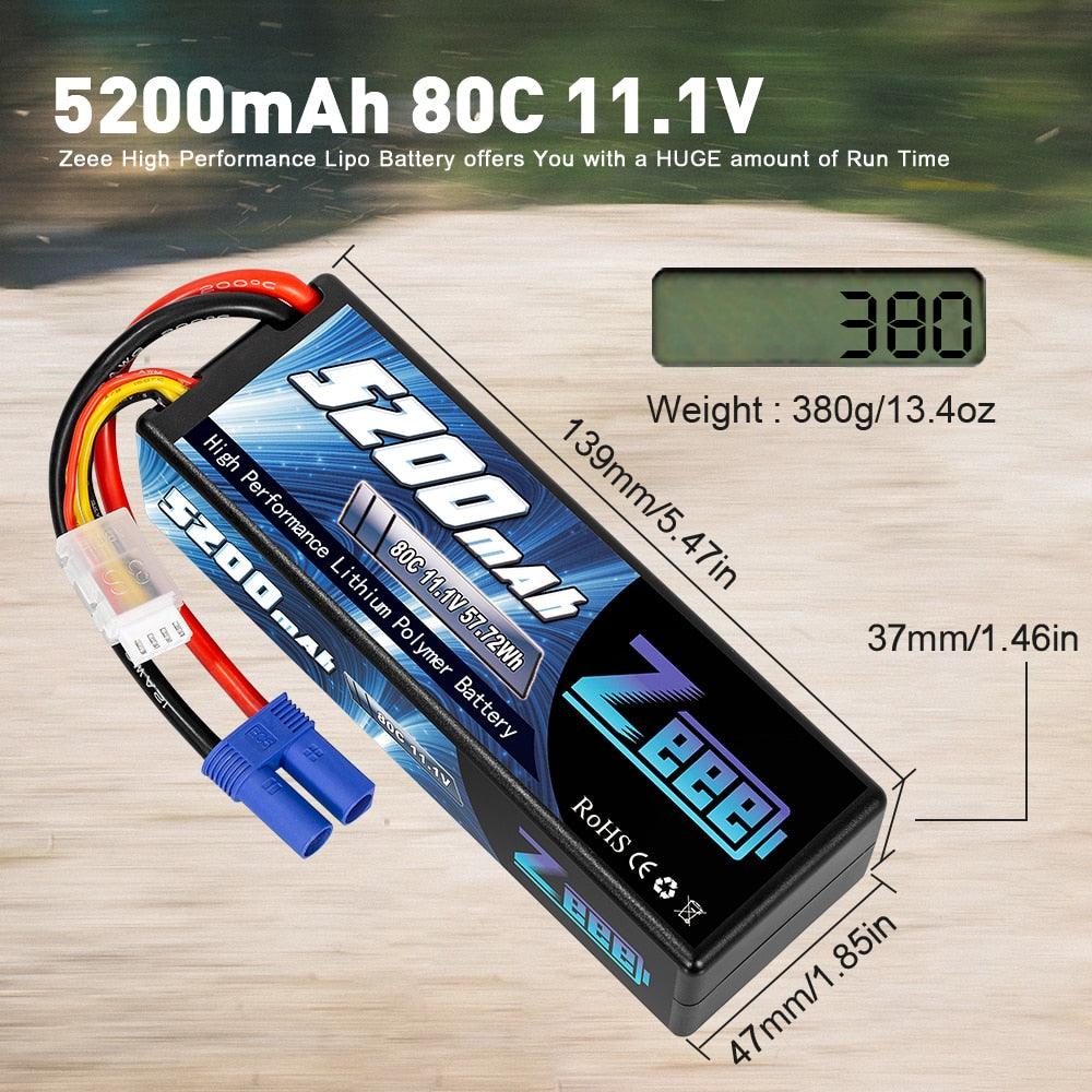 2units Zeee 11.1V 80C 5200mAh 3S Lipo Battery with EC5 Connector Hardcase Battery for RC Car Boat Truck Helicopter Airplane FPV Drone Battery - RCDrone