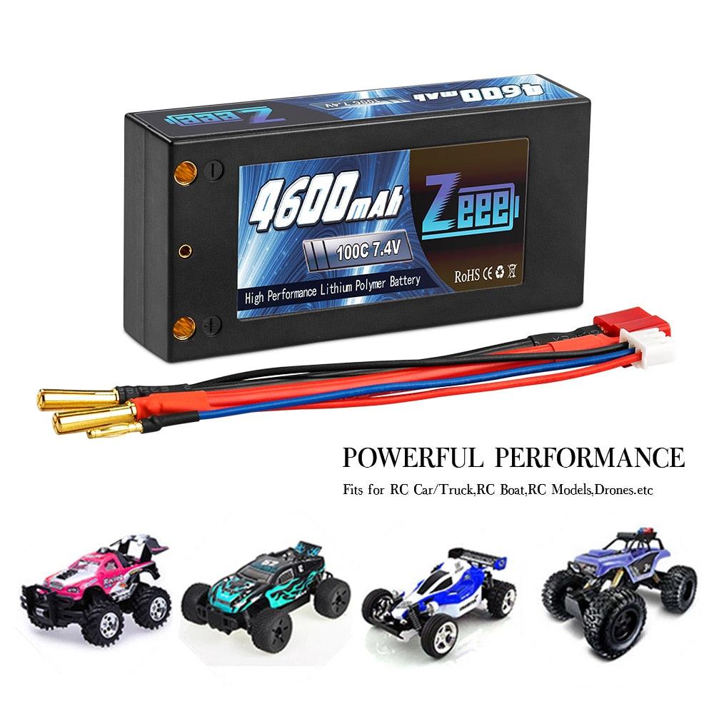 Zeee 2S Shorty Lipo 7.4V 4600mAh 100C Battery - RC Lipo Battery with 4mm Bullet Deans Ultra Plug Connector for Car Truck Boat FPV Drone Battery - RCDrone