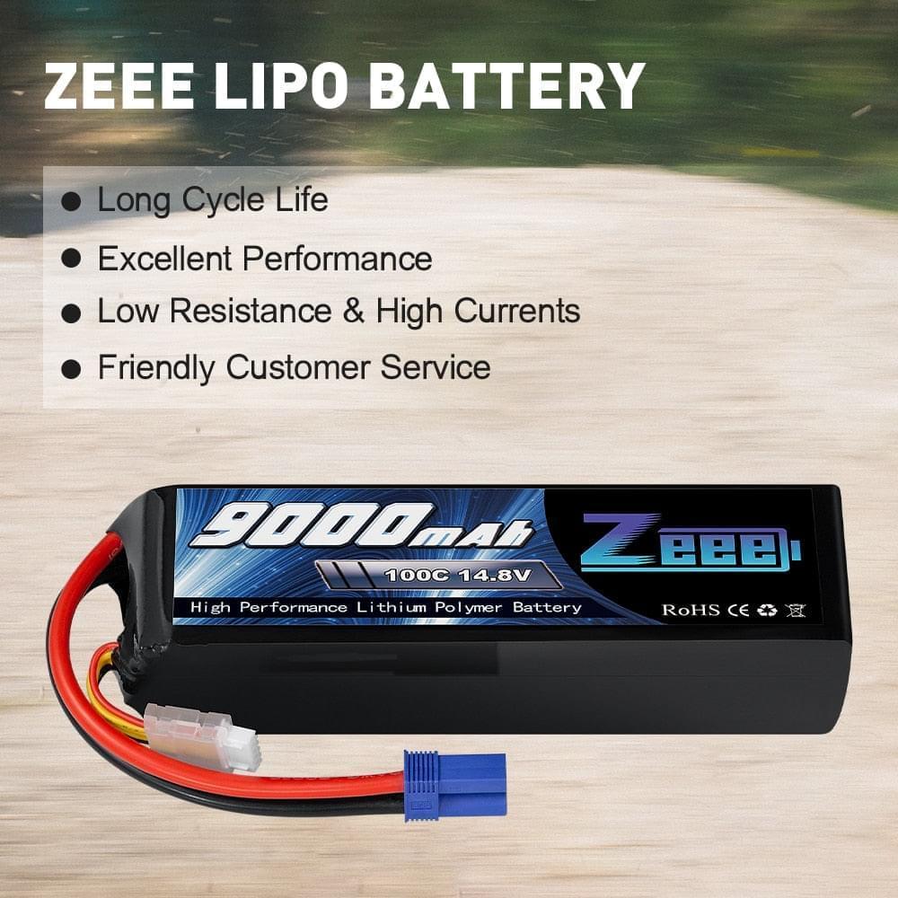 1/2units Zeee 14.8V Lipo Battery - 4S 100C 9000mAh Battery EC5 Connector with Metal Plates for RC Drone Car Truck Tank RC Models FPV Drone Battery - RCDrone