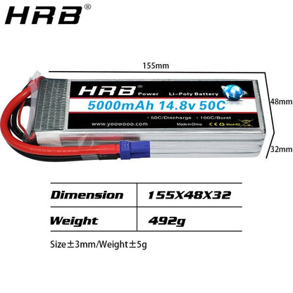 2PCS HRB Lipo Battery 2S 3S 4S 6S 11.1V 14.8V 5000mah 6000mah 3300mah 4000mah EC5 T PLUG XT60 RC Parts - RCDrone