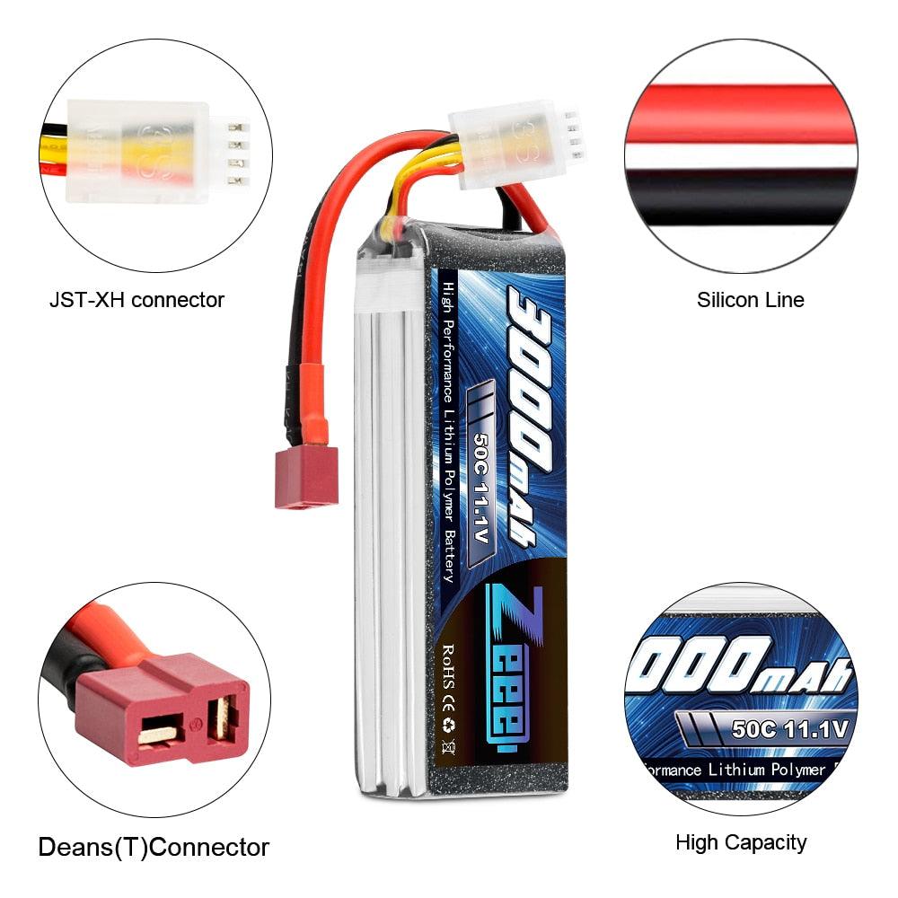 2units Zeee 11.1V 50C 3000mAh 3S Lipo Battery Softcase Battery with Deans Connector for RC Helicopter RC Airplane Car Truck Boat FPV Drone Battery - RCDrone