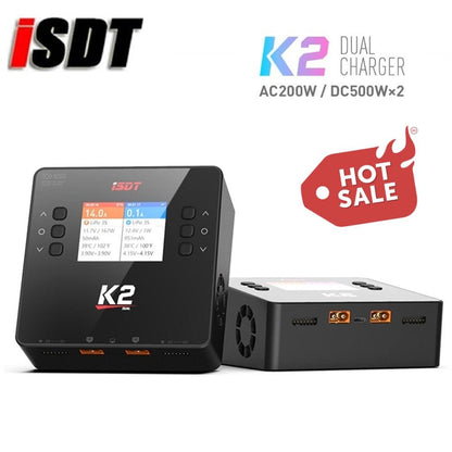 ISDT K2 Charger - AC 200W DC 500W*2 Dual Channel Balance Lipo Discharger Charger for Lipo NiMh Pb Battery RC FPV Racing Drone Charger - RCDrone