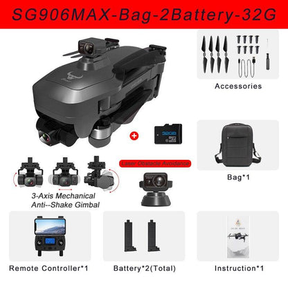 JINHENG SG906 Max GPS Drone - 4K HD Professional Three-Gimbal Obstacle Avoidance Brushless Foldable RC Quadcopter With Camera HD 5G Wifi Aerial Professional Camera Drone - RCDrone