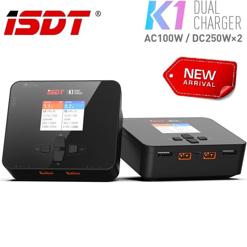 ISDT K1 Charger - AC 100W DC 250W/10Ax2 Dual Channel Balance Charger Discharger for Lipo LiFe LiHv Battery FPV Drone Charger - RCDrone