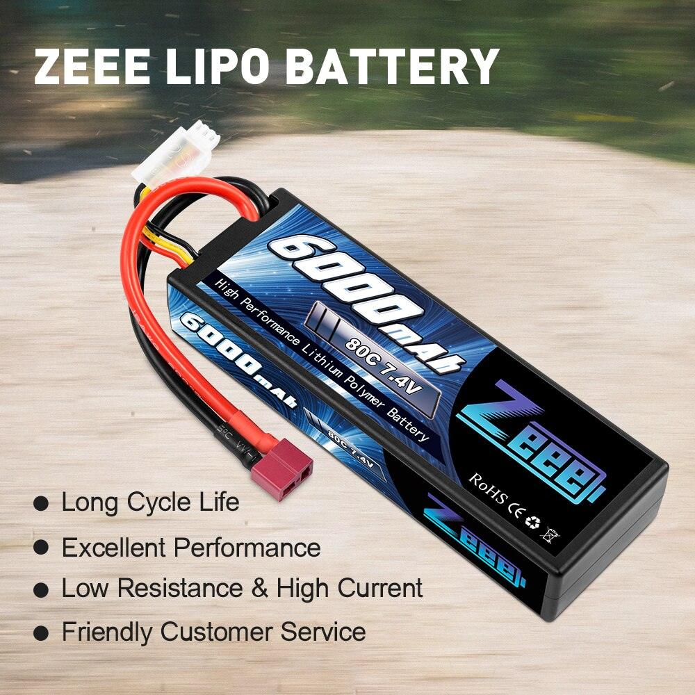 Zeee 2S 6000mAh 7.4V 80C Lipo Battery for RC Parts Hardcase with Deans Plug for RC Car Vehicle Truck Tank Losi Slash Truggy FPV Drone Battery - RCDrone