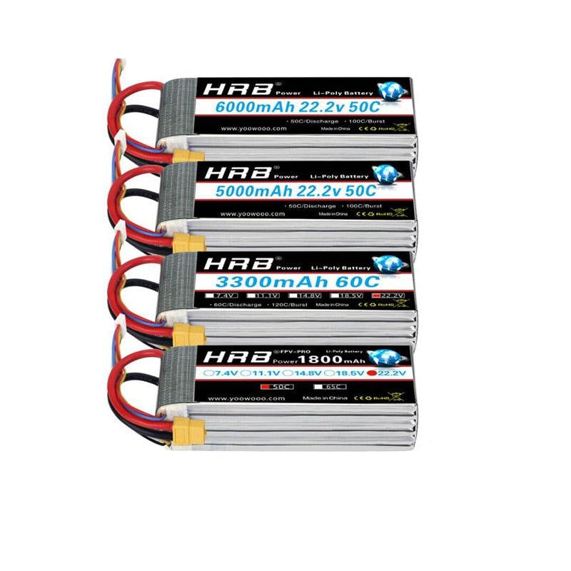 HRB 6S – Lot De 2 Batteries LiPo 6000 MAh 100C XT90 22,2V Pour RC (hélico, Avion, Voiture, Bateau)