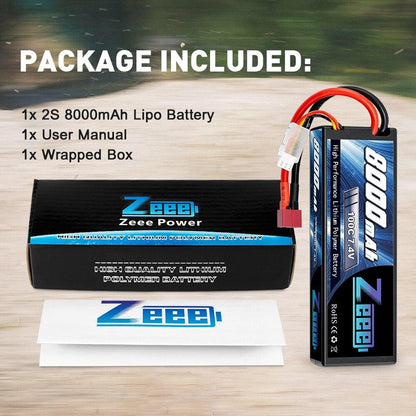Zeee 2S Lipo Battery 7.4V 100C 8000mAh - Hardcase RC Battery Charger Deans Plug for RC Car Truck Boat Helicopter FPV RACING - RCDrone