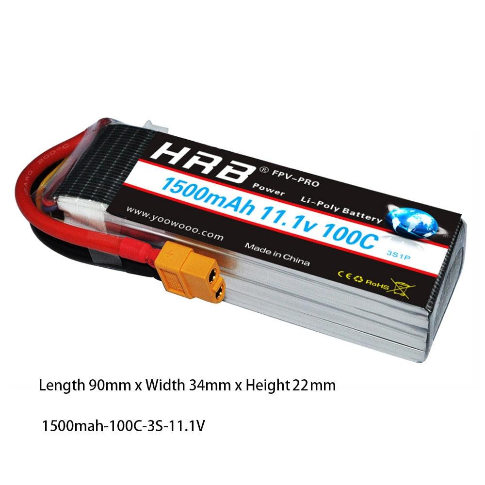 HRB 3S 11.1V 1500mah Lipo Battery - 100C 90x34x22mm For RC Product Like RC Quadcopter, Helicopter, Boat, Car, Airplane - RCDrone