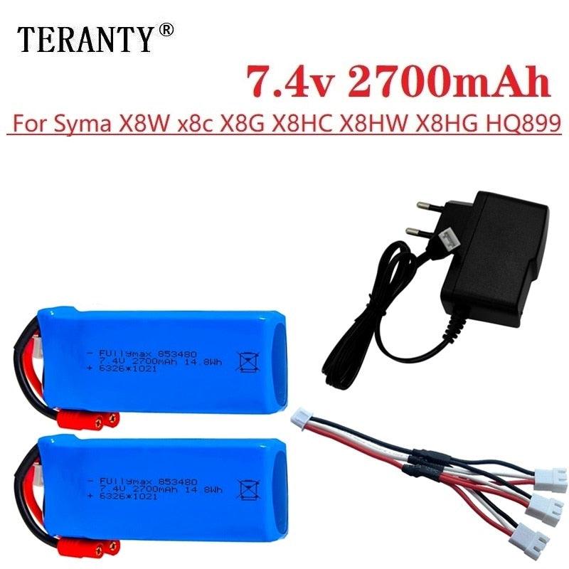 7.4V 2700mAh Rechargeable Lipo battery with 7.4V USB Charger for Syma X8C X8W X8G X8 RC Drones Quadcopter Spare Parts 2S 903480 - RCDrone