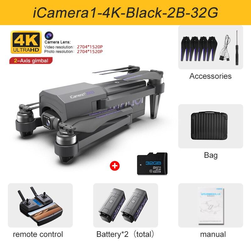 JINHENG iCamera1 GPS Drone - 4K HD Professional HD Camera 2-Axis Gimbal 5G WiFi FPV 30 Minutes 5KM RC Foldable Quadcopter Vs F11 Pro Professional Camera Drone - RCDrone