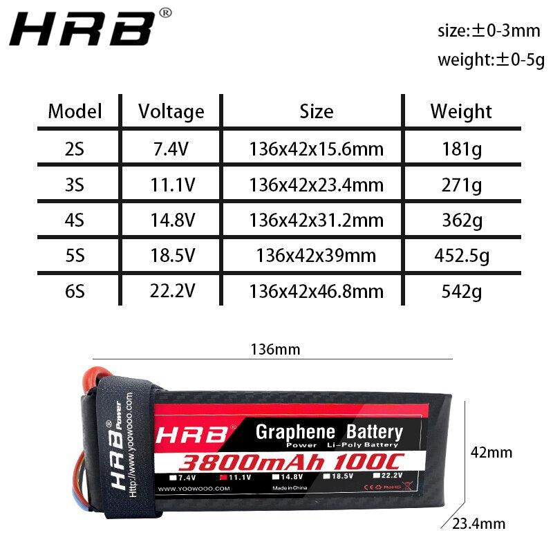 HRB 3800mah Graphene 7.4V 11.1V Lipo Battery 2S 3S 4S 100C 14.8V XT90 XT60 Deans T EC5 RC Airplanes Car Parts 5S 18.5V 6S 22.2V - RCDrone