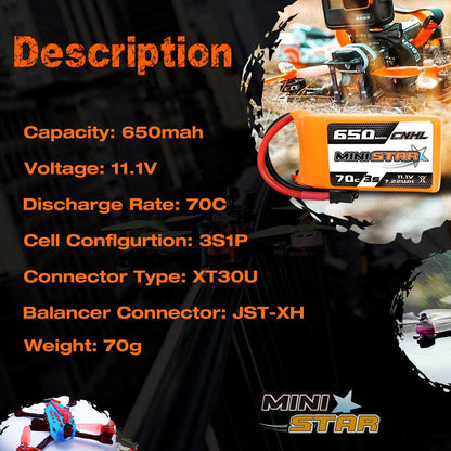 3PCS CNHL 11.1V 650mAh Lipo 3S Battery for FPV - 70C Ministar Series XT30 For Mini Quad FPV Drone Quadcopter Helicopter Airplane - RCDrone