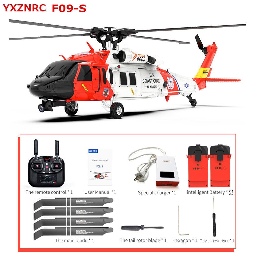 YXZNRC F09-S Flybarless RC Helicopter - 2.4G 6CH Gyro GPS Optical Flow Positioning 5.8G FPV Camera Dual Brushless Motor 1:47 - RCDrone