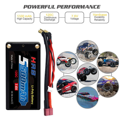 HRB 2S 7.6V 5500mah Hard Case Lipo Battery - 120C 5.0mm Bullet Connector RC Car RC Truck RC Truggy RC Airplane UAV Drone - RCDrone