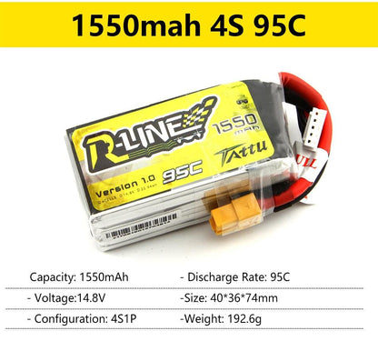Gens Ace Tattu R-Line 1.0 2.0 LiPo Rechargeable Battery 550/650/750/850/1050/1300/1550/1800mah 95C 3S 4S 6S for RC FPV Racing - RCDrone