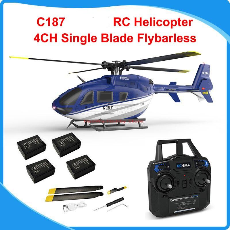 RC ERA C187 Rc Helicopter - 2.4G 4CH Single Blade EC-135 Scale 6-Axis Gyro Electric Flybarless RC Remote Control Helicopter RTF VS Eachine E120 - RCDrone