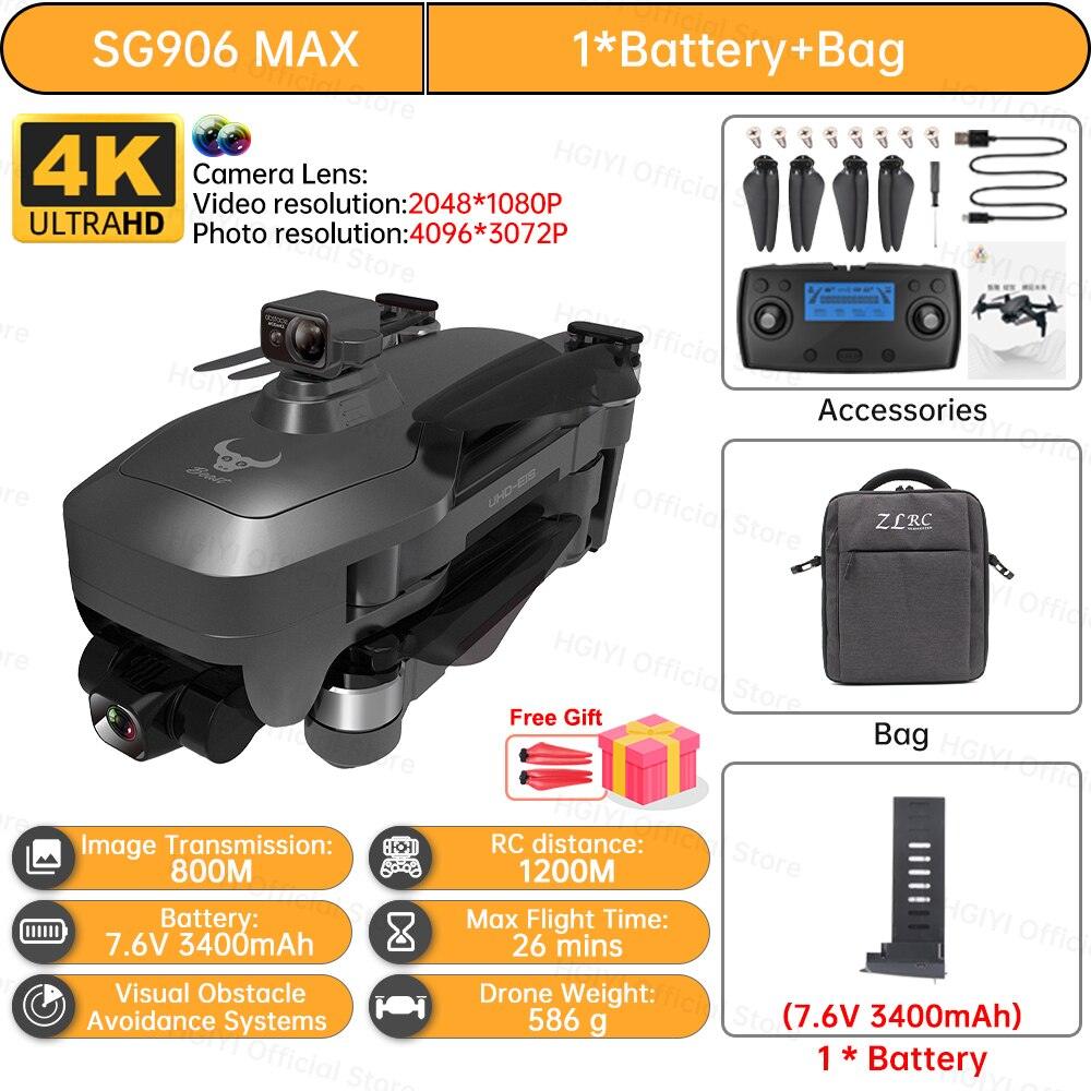 HGIYI SG906 MAX2 Drone - 5000mAH GPS 4K HD Professional Camera with 3-Axis Gimbal 360 Obstacle Avoidance 906 MAX Brushless Quadcopter Professional Camera Drone - RCDrone