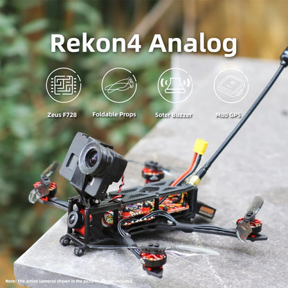 HGLRC Rekon 4, action cameras showm in the picuatgi J4K Included . Re