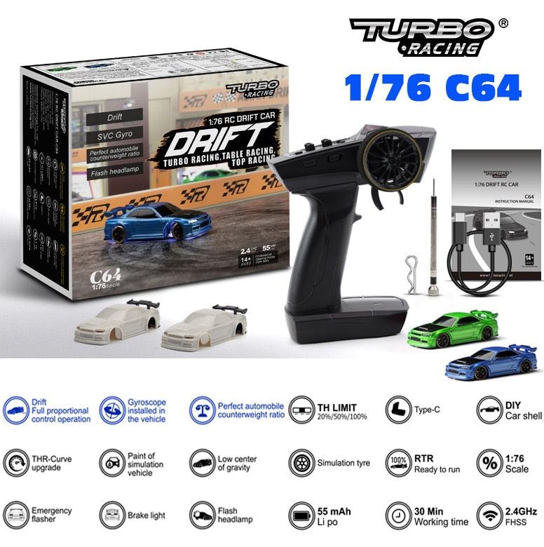 Turbo Racing C64 1:76 Drift RC Car With Gyro Radio Full Proportional Remote Control Toys RTR Kit For Kids and Adults Toy C74 C73 - RCDrone